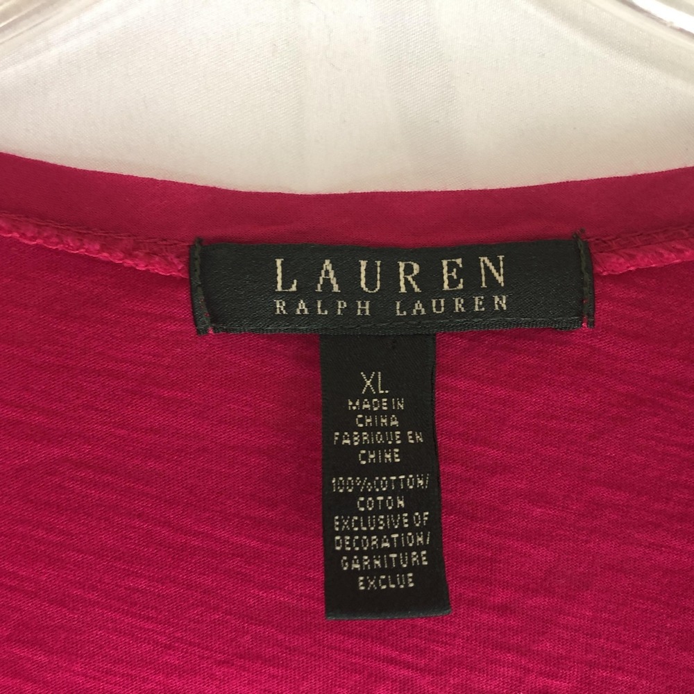 Lauren Ralph Lauren Shirt Womens XL Pink Embroidered V Neck Tunic 3/4 Sleeve - Picture 4 of 9